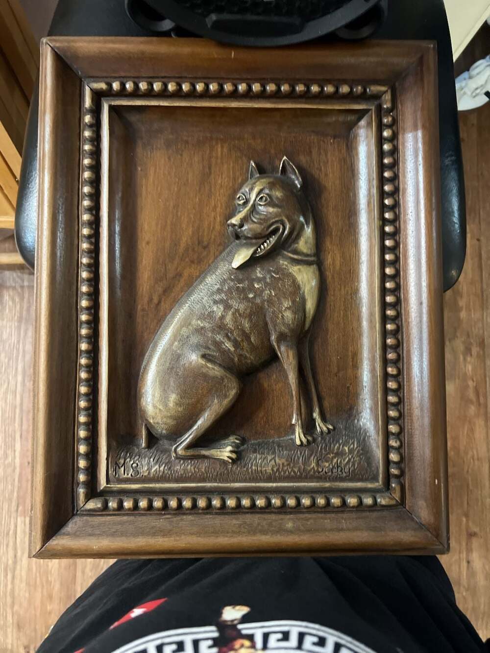 Vintage Hand-Carved Wooden Dog Wall Plaque Sculpture Relief
